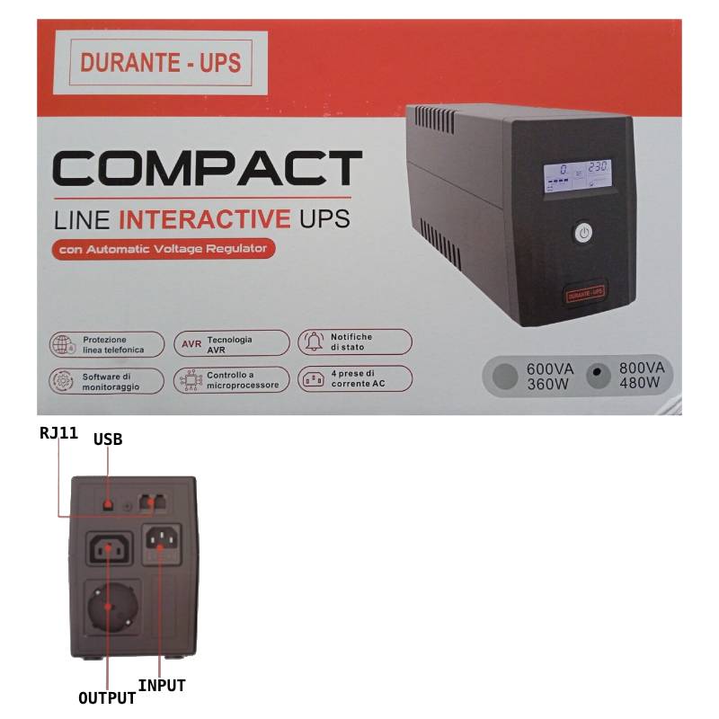 UPS DURANTE GRUPPO DI CONTINUITA' 800VA /480W COMPACT-800